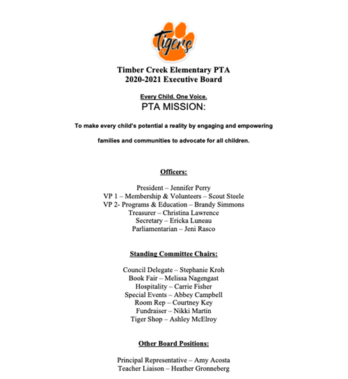 2020-2021 PTA Board Roster 